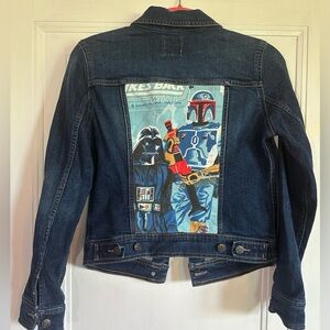 Star Wars OOAK Denim Jean Jacket. Upcycled with Vintage Darth Vader Bedsheets.